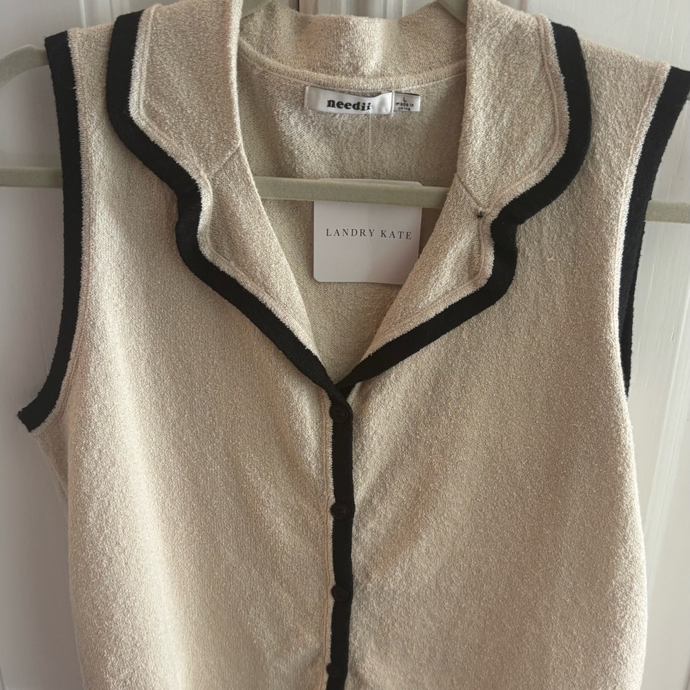 Cream and Black Button Down Shirt Notched Collar